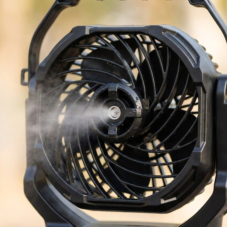 Close-up of the Chill Isle Breeze mist nozzle and fan