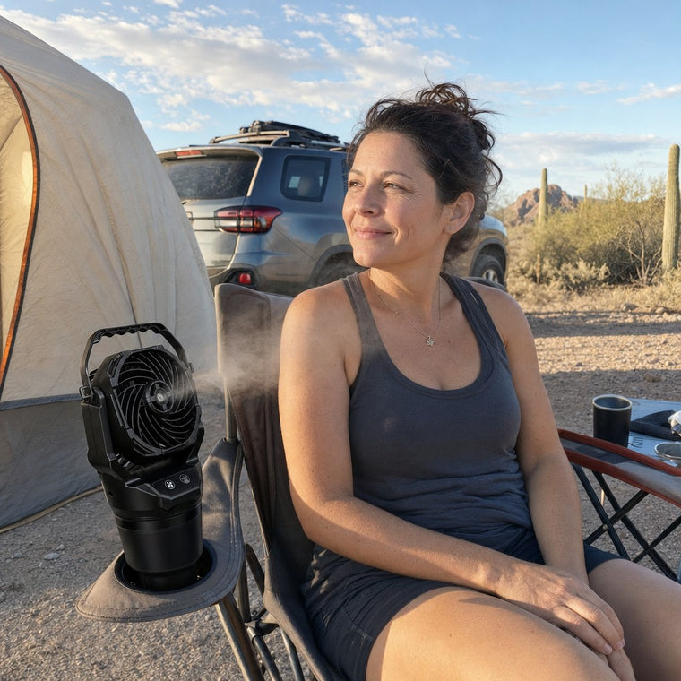 Chill Isle Breeze misting fan, camping